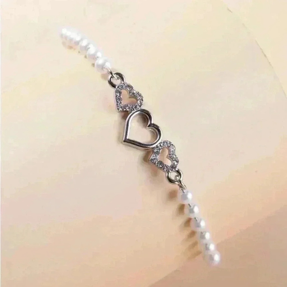 ⚠️Clearance Rhinestone Heart Decor Faux Pearl Bracelet - Picture 4 of 4